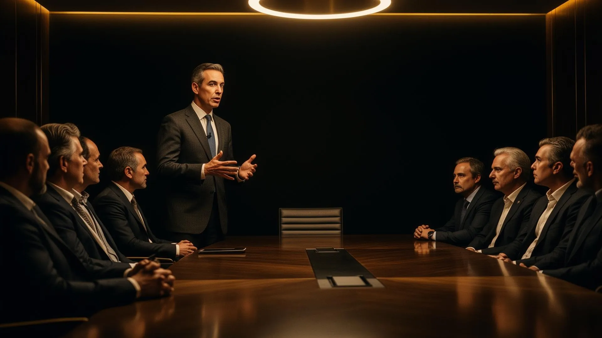 Executivo apresentando para conselho de líderes